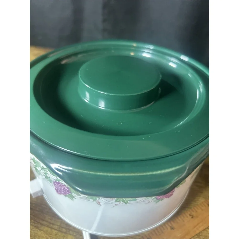 Rival Crock-Ette White & Green Stoneware Slow Cooker with Grape Vine Design